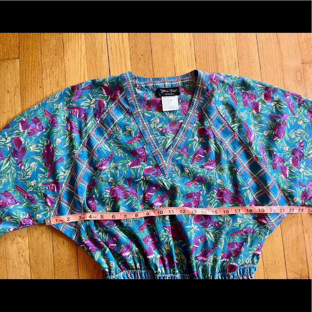 SOLD | 80s Vintage Diane Freis Bird Print Ruffle Dress - Picture 7 of 9